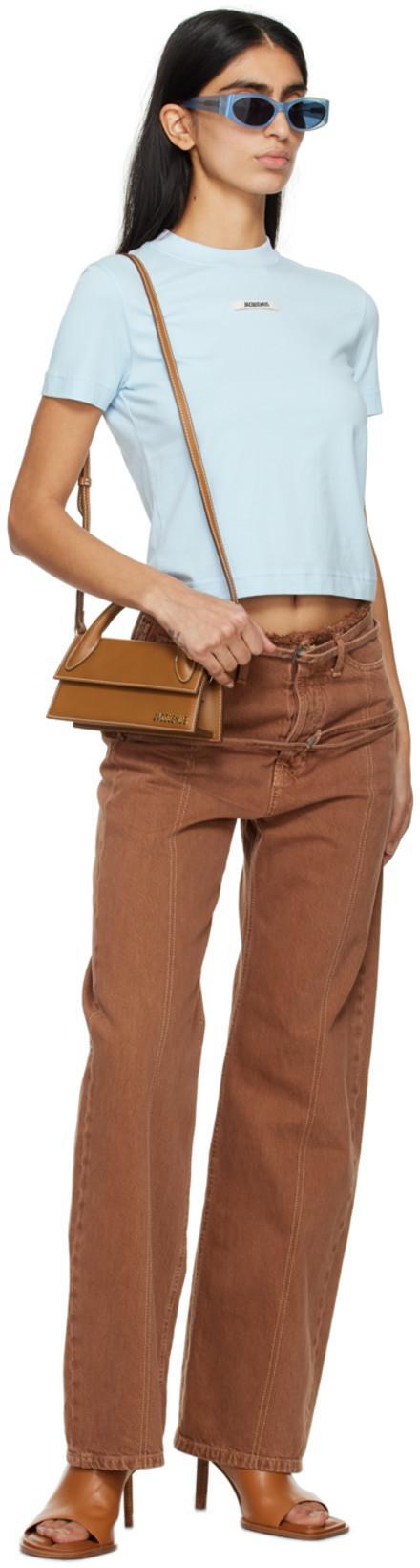 JACQUEMUS Versatile Ribbed Collar Crew Neck Short Sleeve Top In Blue