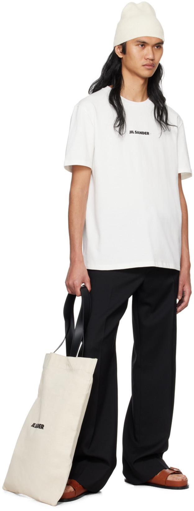 JIL SANDER Men White Crewneck T-shirt With Logo Lettering On The Front In Cotton Man