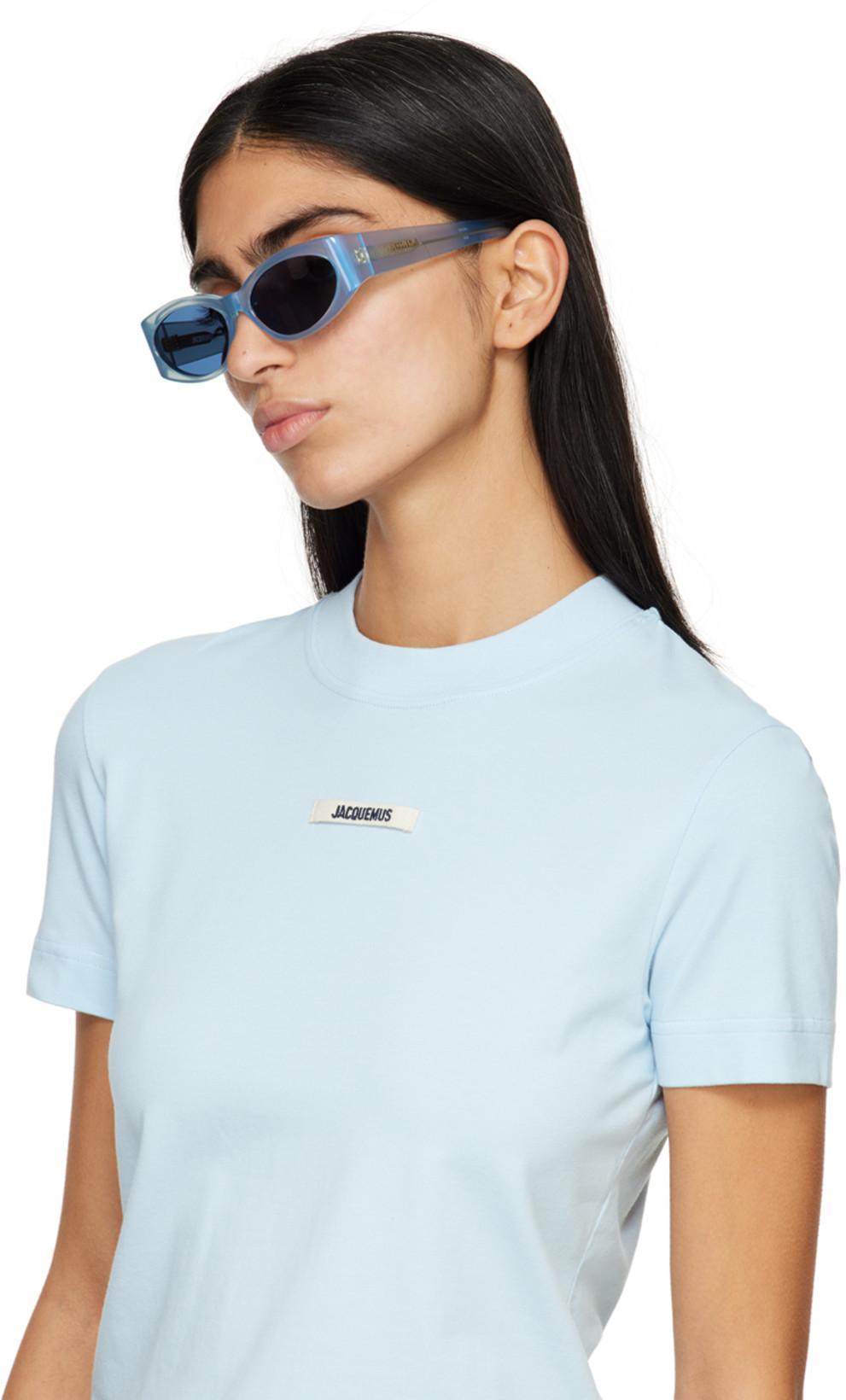 JACQUEMUS Versatile Ribbed Collar Crew Neck Short Sleeve Top In Blue