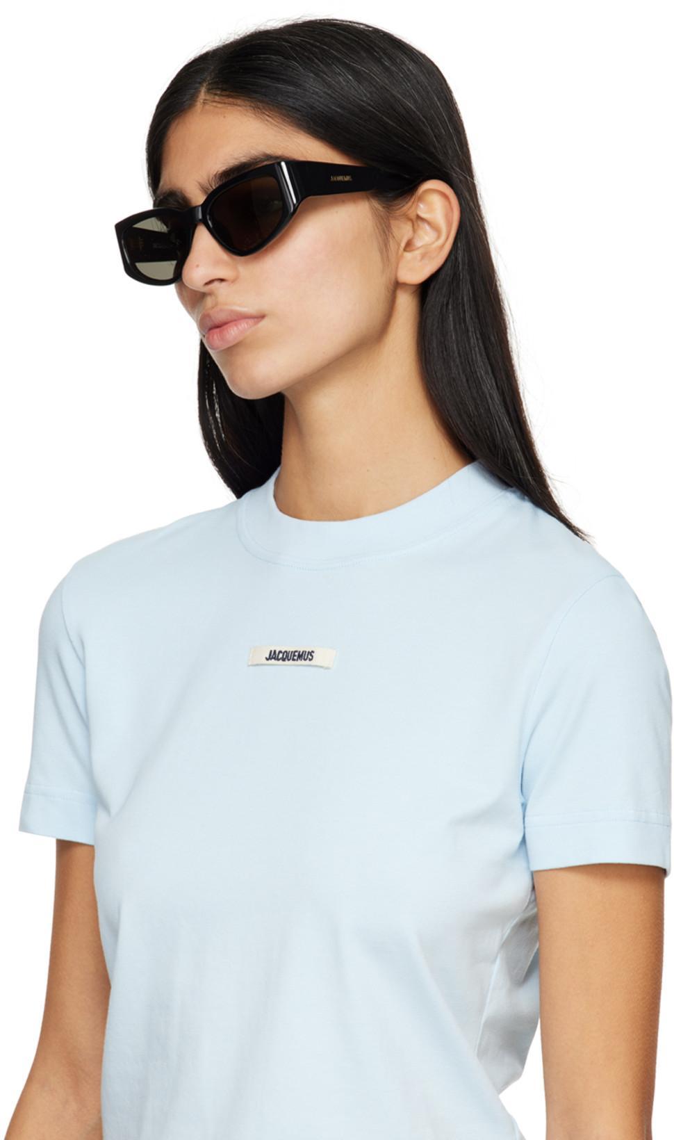 JACQUEMUS Versatile Ribbed Collar Crew Neck Short Sleeve Top In Blue