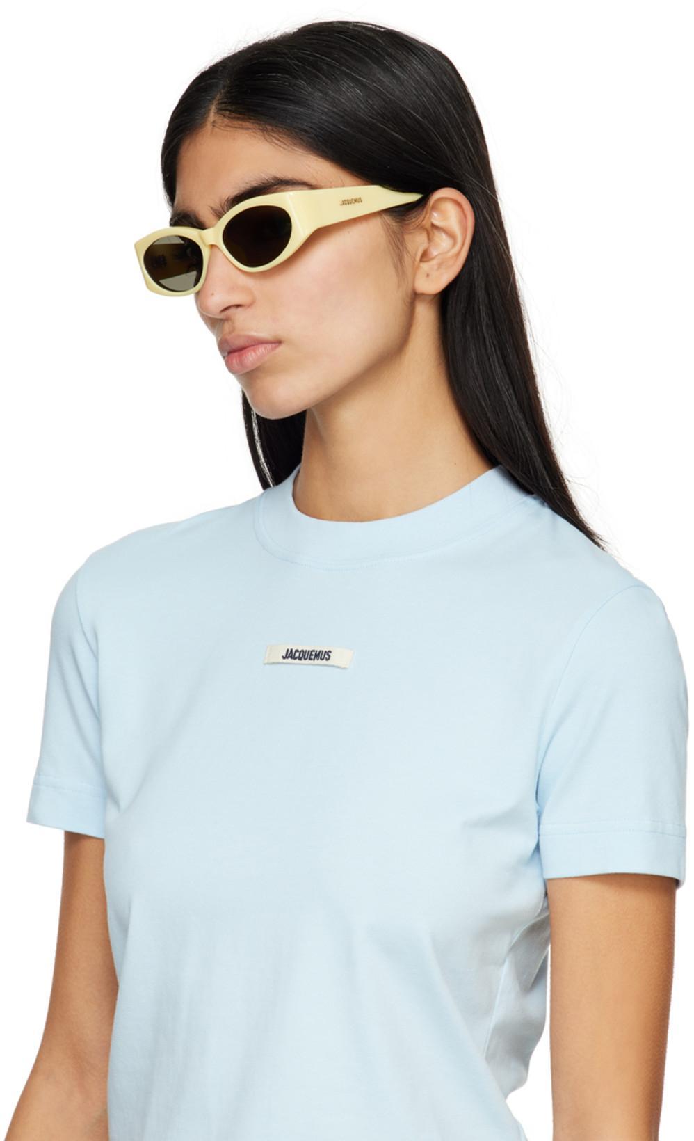 JACQUEMUS Versatile Ribbed Collar Crew Neck Short Sleeve Top In Blue