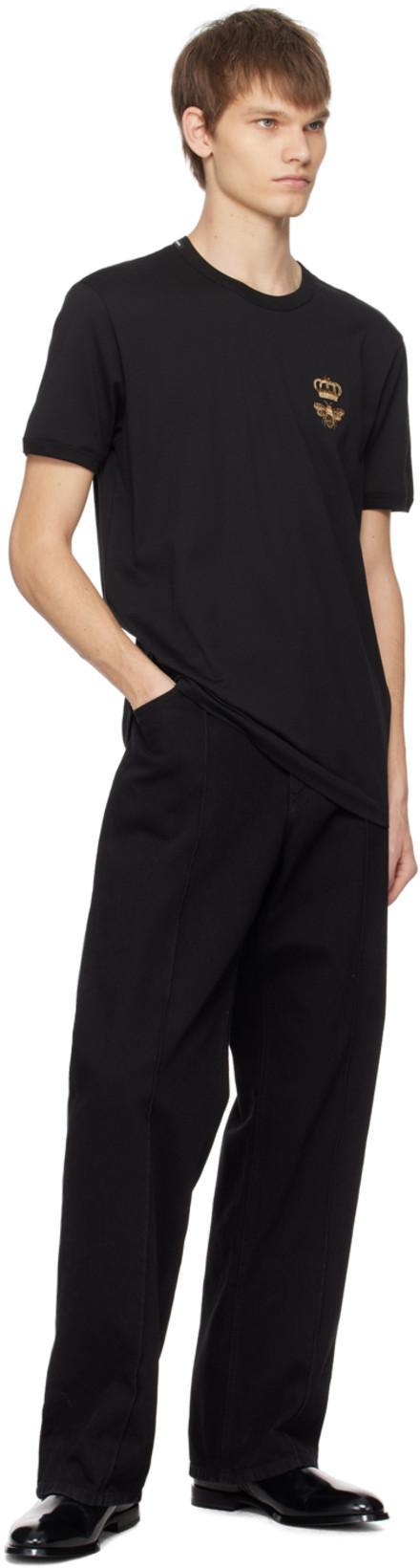 DOLCE & GABBANA Embroidered Bee And Crown Cotton T-shirt In Black