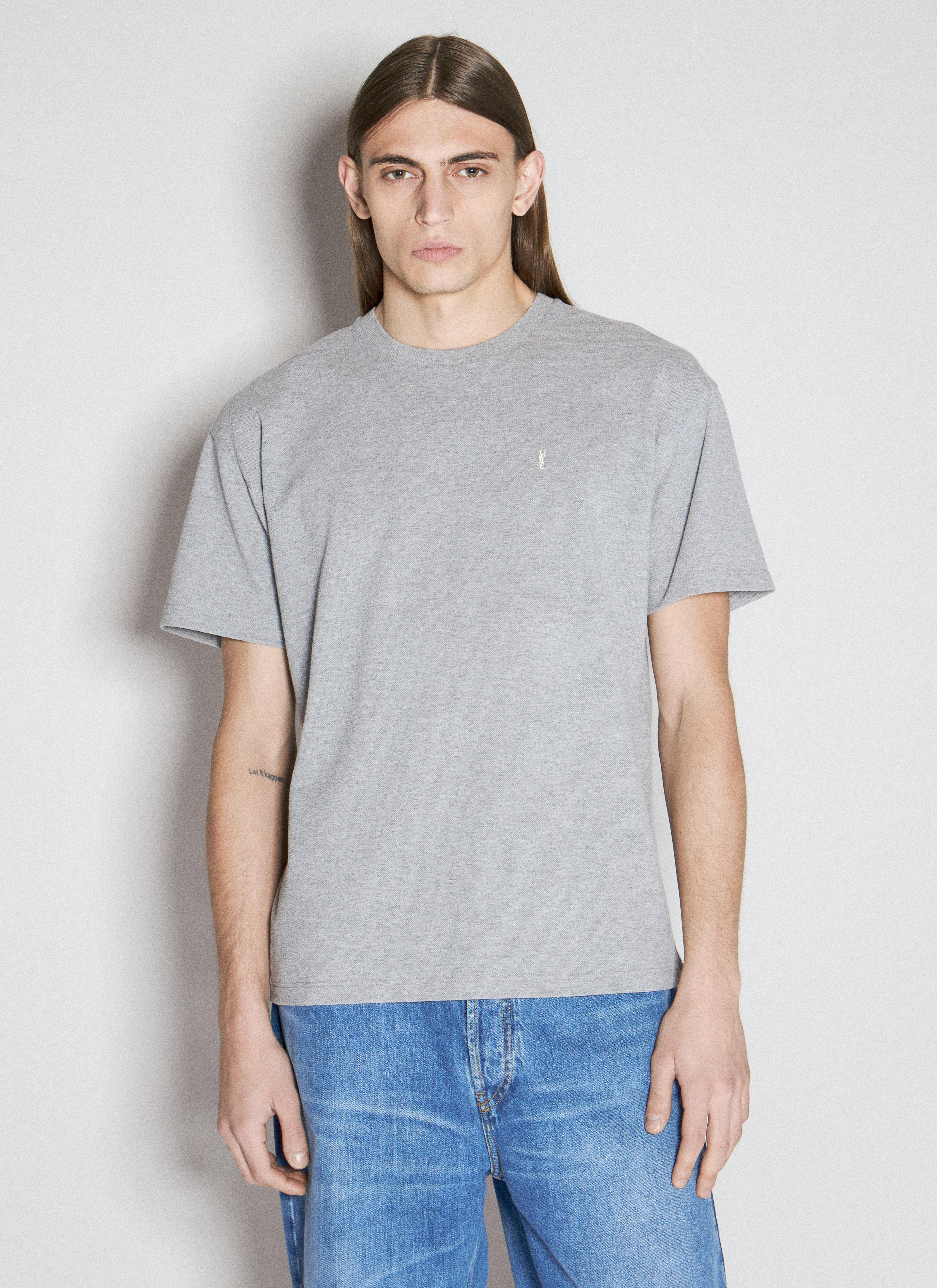 SAINT LAURENT Grey Crewneck T-shirt With Cassandre Embroidery In Cotton Man In Gray