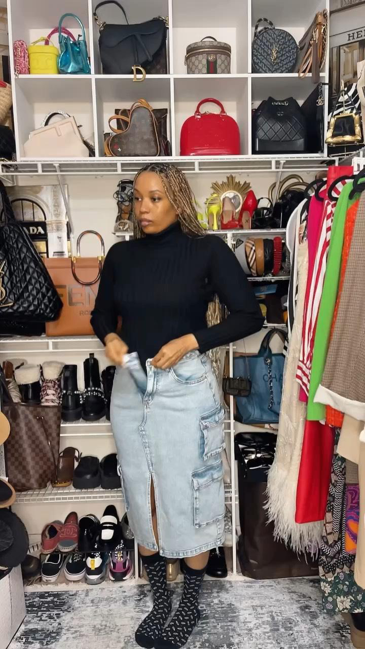 ATTICO Cargo Denim Skirt In Blue