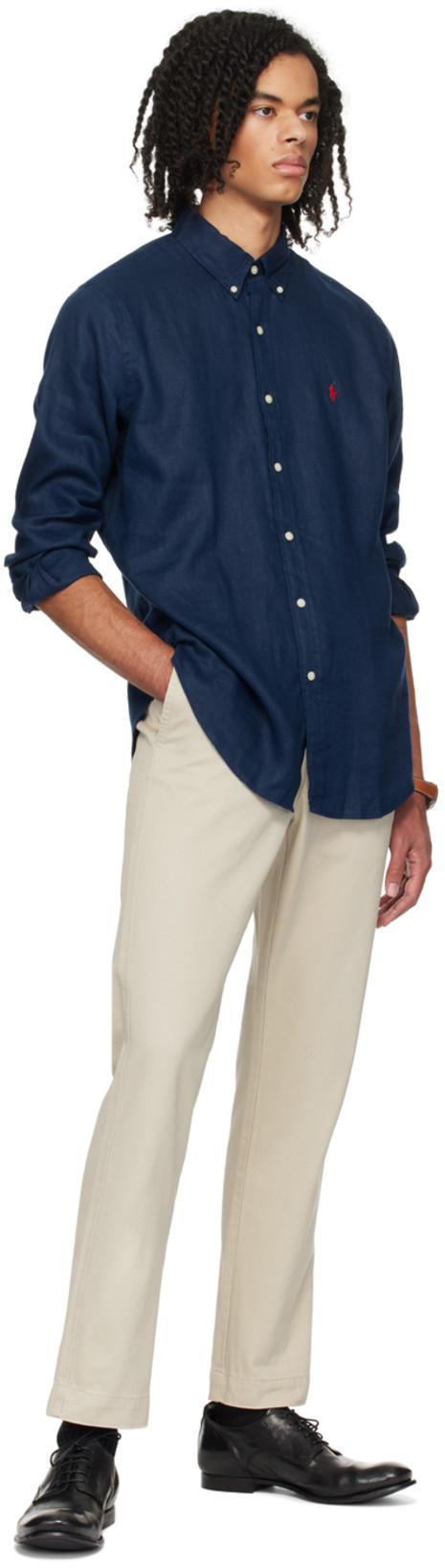 POLO RALPH LAUREN Collared Tailored Shirt With Curved Hem In Blue