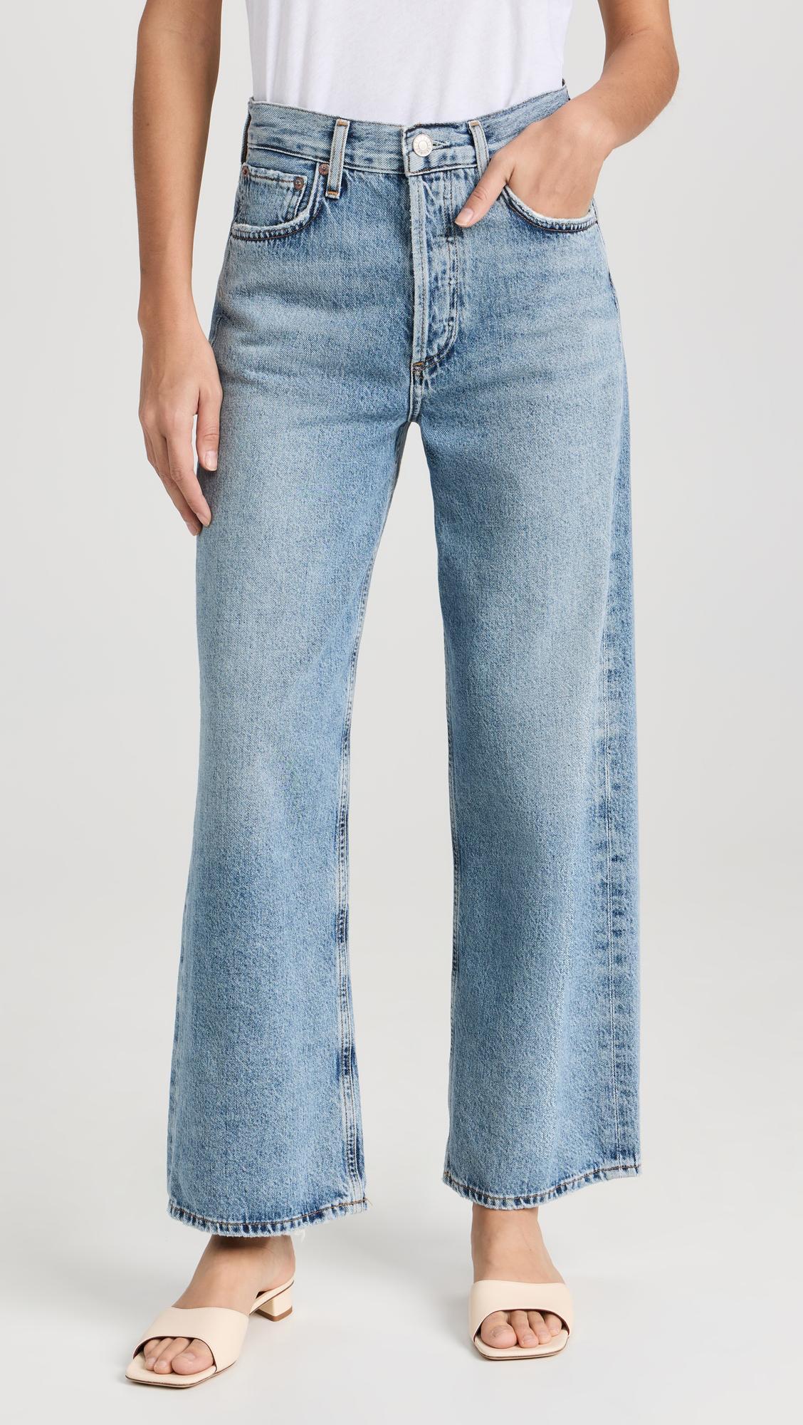 AGOLDE Low Curve Fray Rigid Mid-rise Barrel-leg Jeans In Light Wash