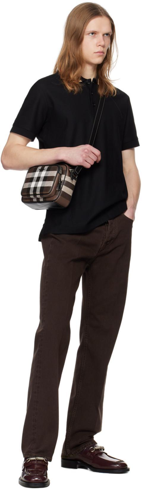 BURBERRY Slim Fit Check Collar Cotton Polo Shirt Clothing In Blue