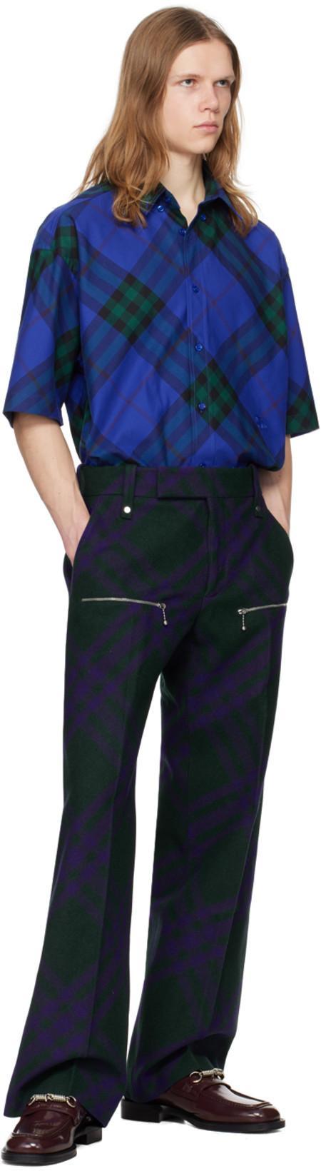BURBERRY Check-pattern Wool Trousers In Deep Royal Check