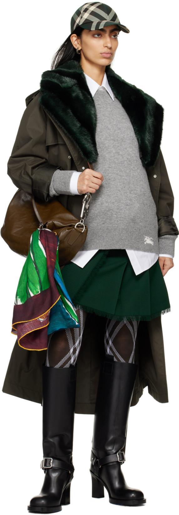 BURBERRY Pleated Fringed-edge Mini Skirt In Green