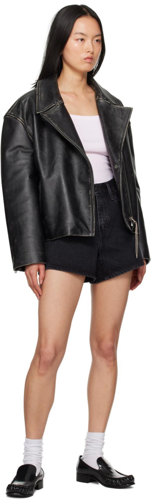 ACNE STUDIOS Women Black Biker Jacket In Vintage Looking Leather Woman