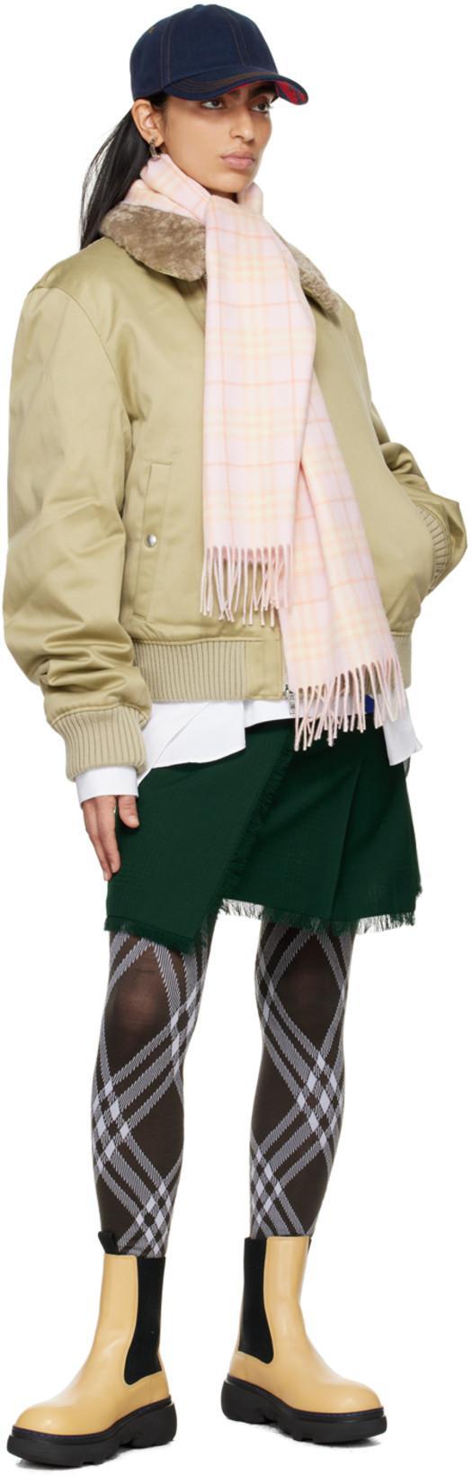 BURBERRY Pleated Fringed-edge Mini Skirt In Green