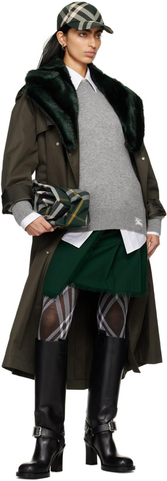 BURBERRY Pleated Fringed-edge Mini Skirt In Green