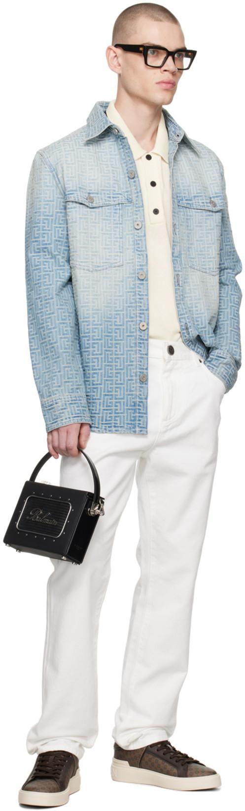 BALMAIN Embroidered-logo Straight Jeans In White