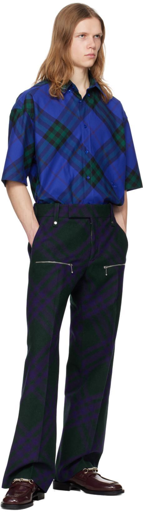 BURBERRY Check-pattern Wool Trousers In Deep Royal Check