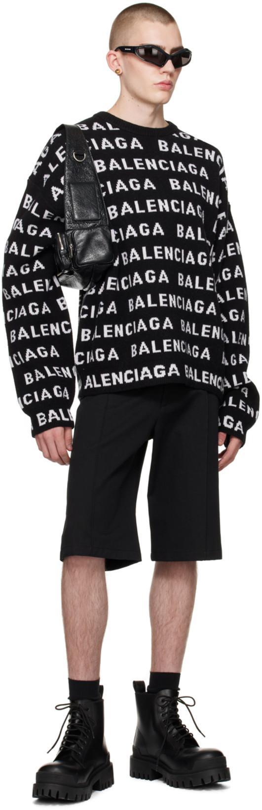 BALENCIAGA All-over Logo Intarsia Knit Sweater In Black