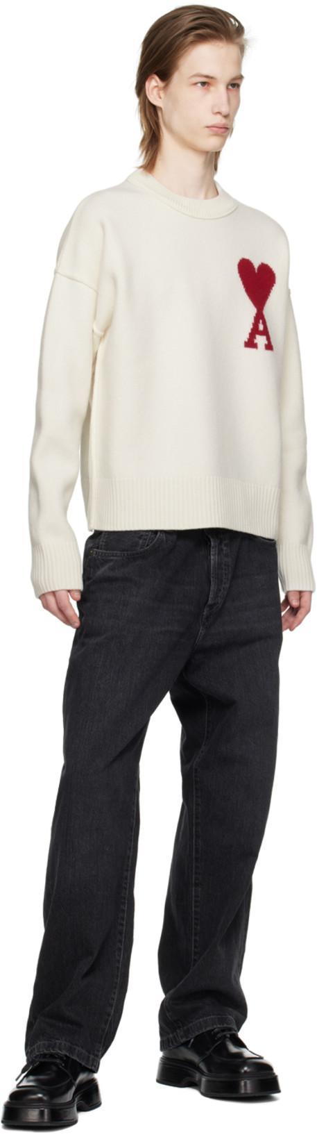 AMI ALEXANDRE MATTIUSSI Ami Paris Ami Heart Design Wool Sweater In Intarsia Knit In White