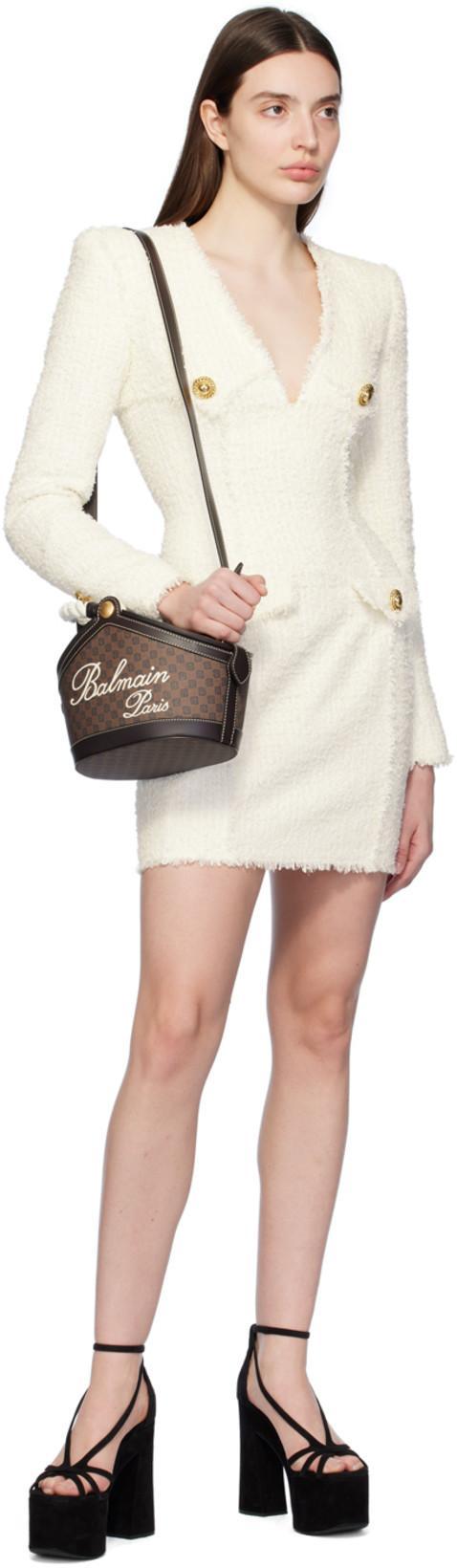 BALMAIN Button-embellished Tweed Minidress In White