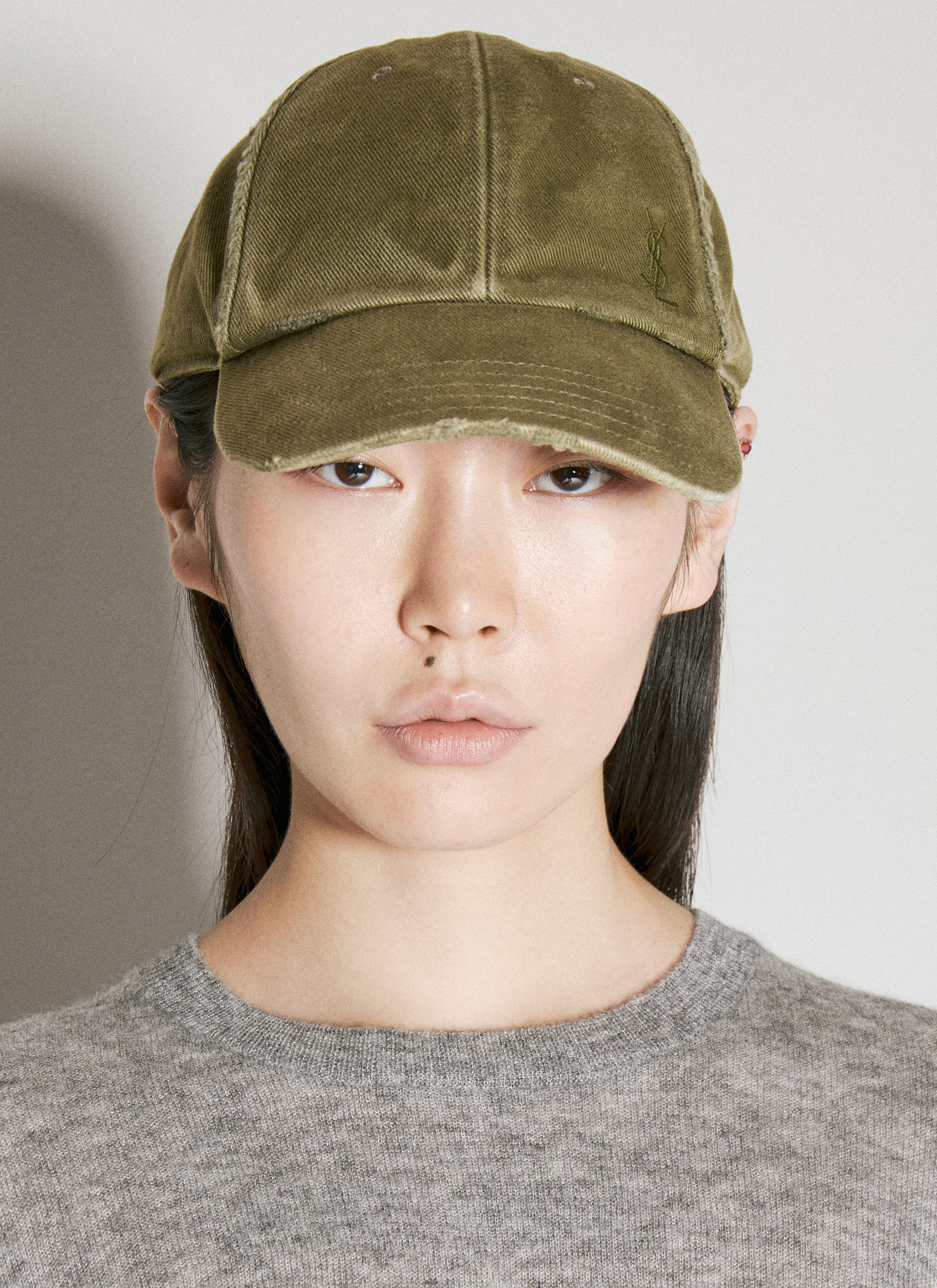 SAINT LAURENT Ysl Washed Denim Baseball Hat In Khaki