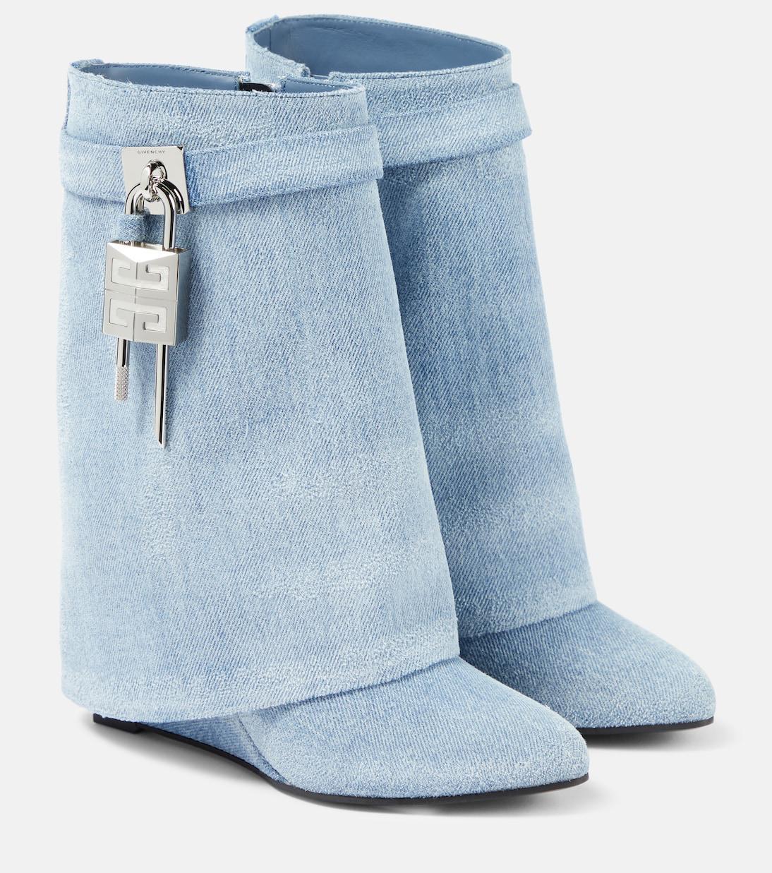 GIVENCHY Shark Lock Denim Ankle Boots In Medium Blue