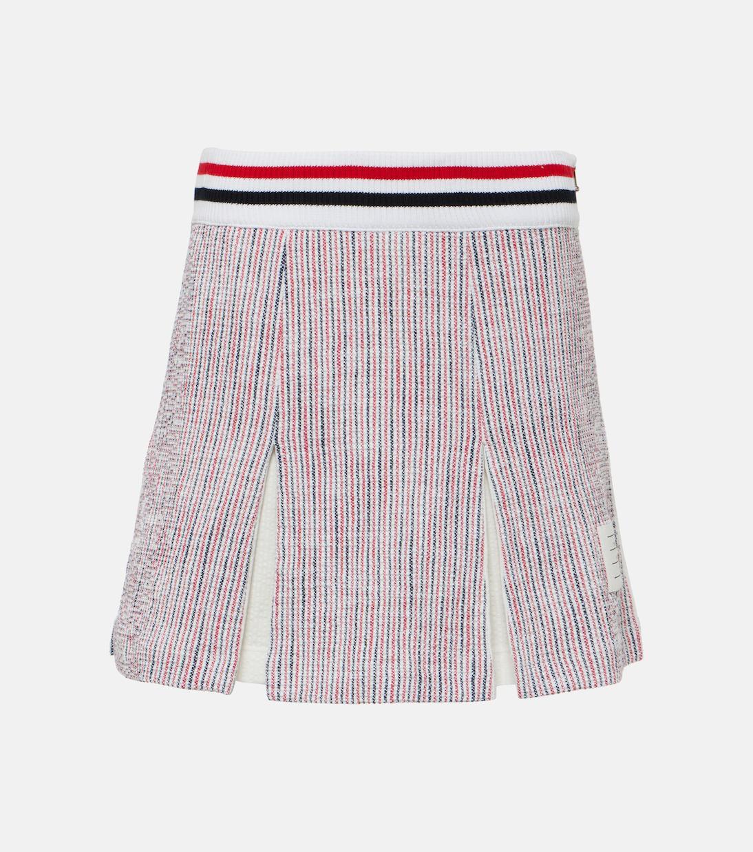 THOM BROWNE White Cotton Box Pleated Mini Skirt In Purple
