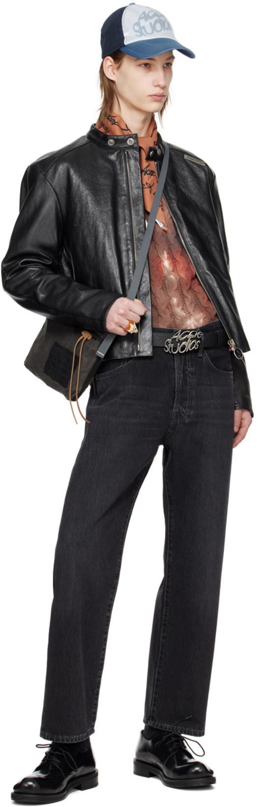 ACNE STUDIOS Black Band Collar Leather Jacket In 900 Black