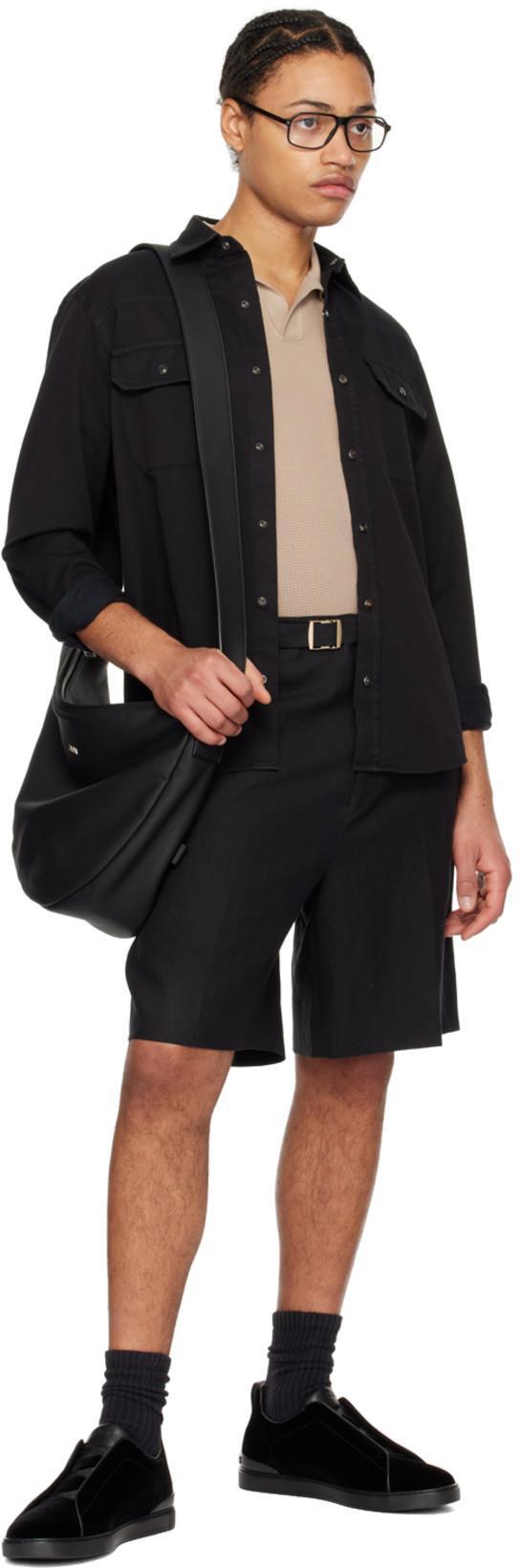 ZEGNA Black Suede Triple Stitch Sneakers