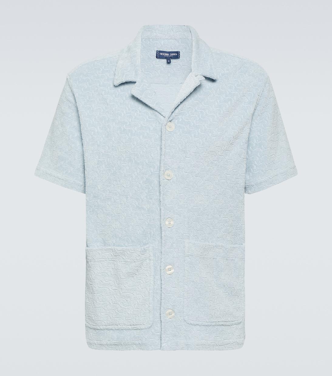 FRESCOBOL CARIOCA Paco Cotton Terry Jacquard Bowling Shirt In Seafoam