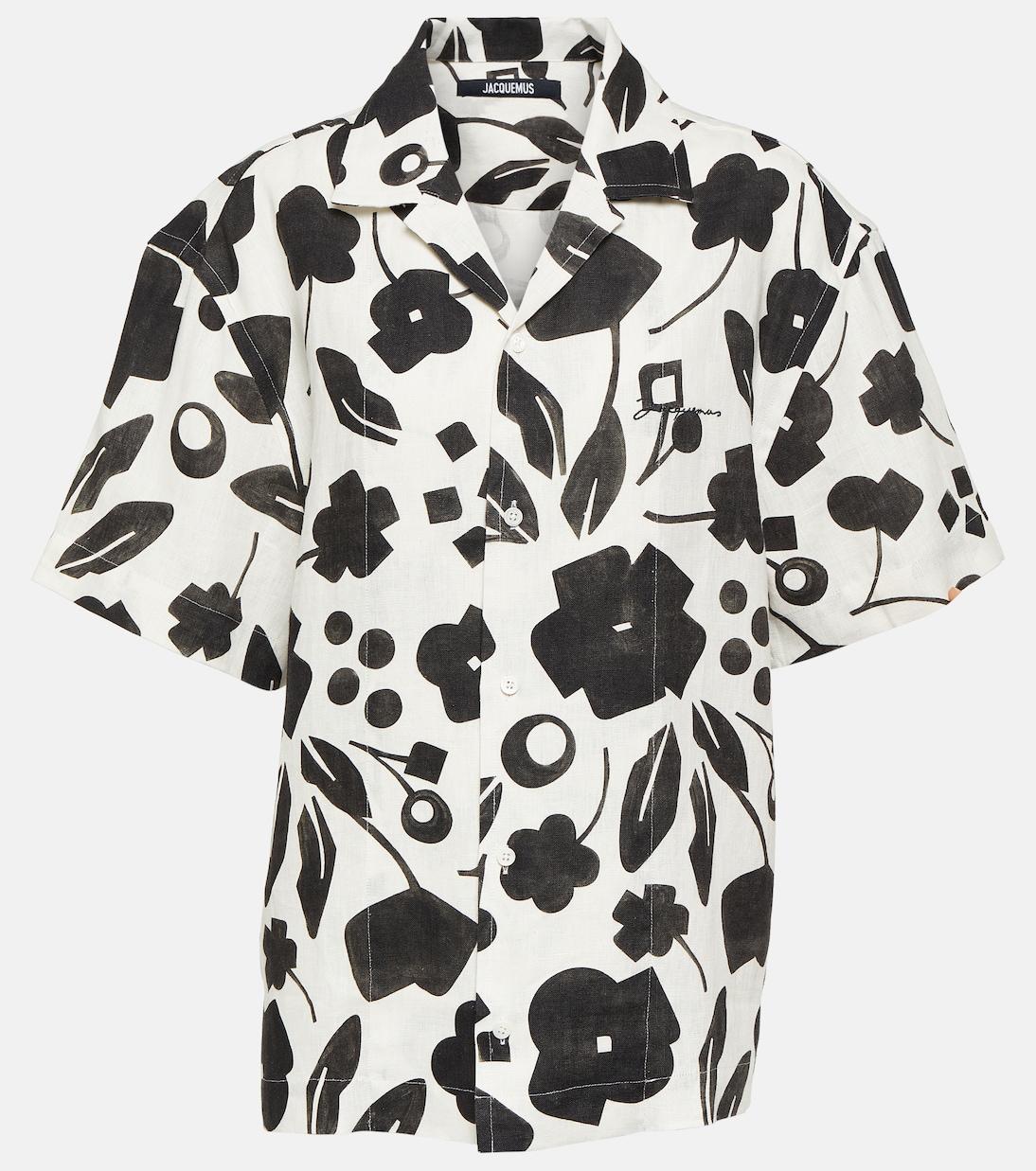 JACQUEMUS La Chemise Jean Printed Linen Shirt In Hc Pt Black White Cubic Flow