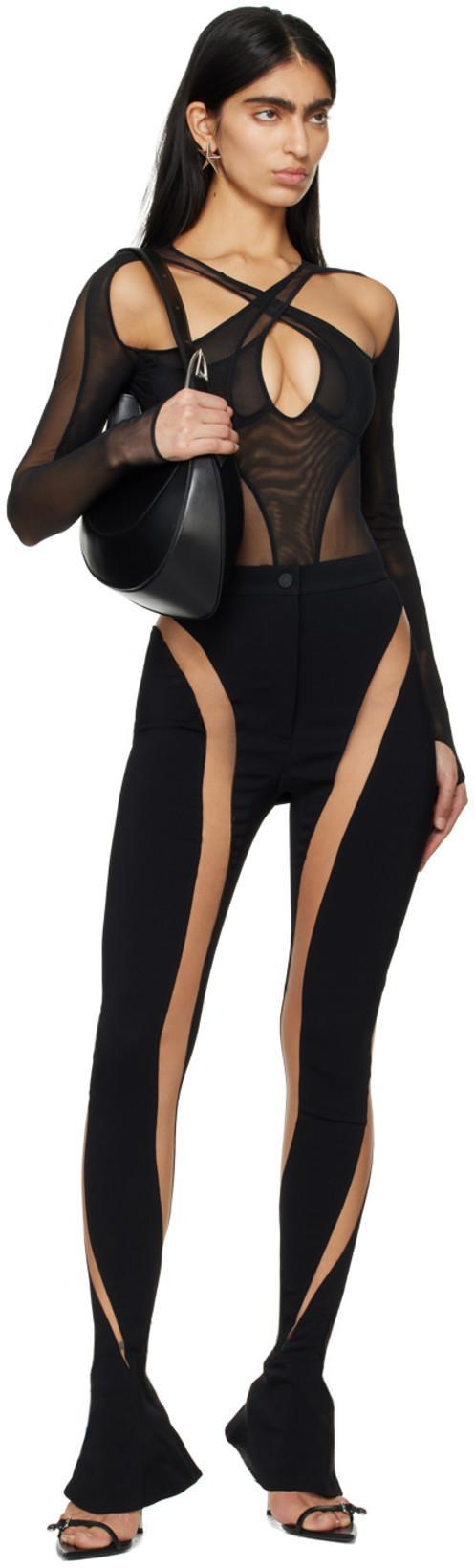 MUGLER Leggings With Trasparent Panels In Black