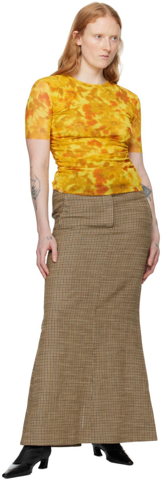 ACNE STUDIOS Embroidered Checked Linen-blend Maxi Skirt In Bph Multi Brown