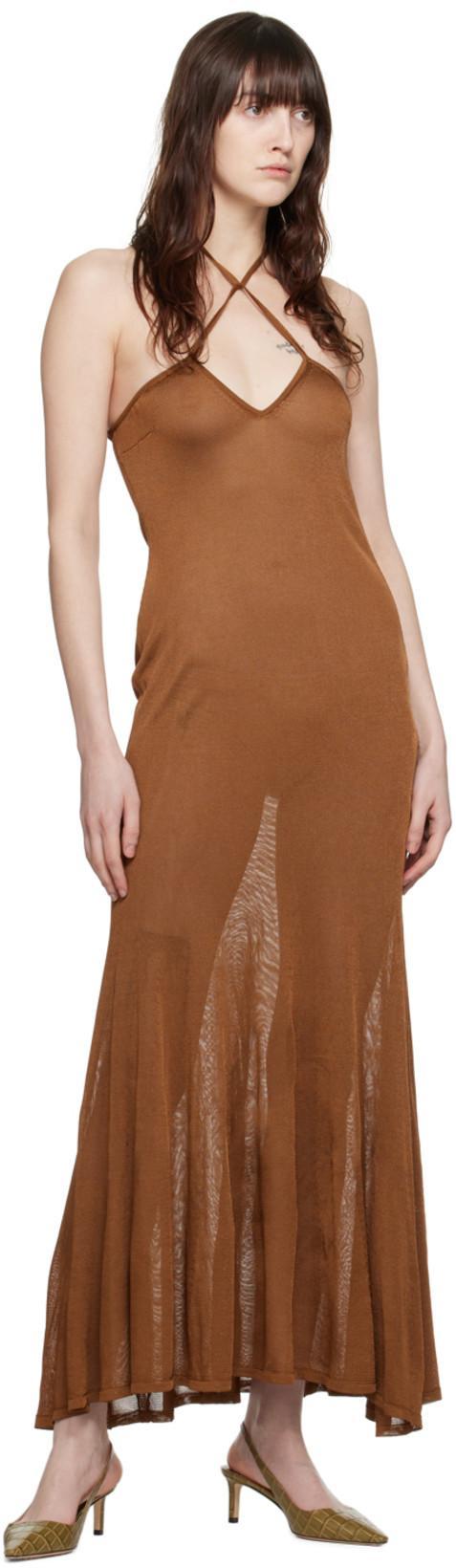 TOM FORD Slinky Viscose Jersey Knit Halterneck Maxi Dress In Brown