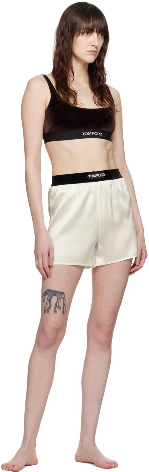 TOM FORD Logo Silk Satin Mini Shorts In Ecru