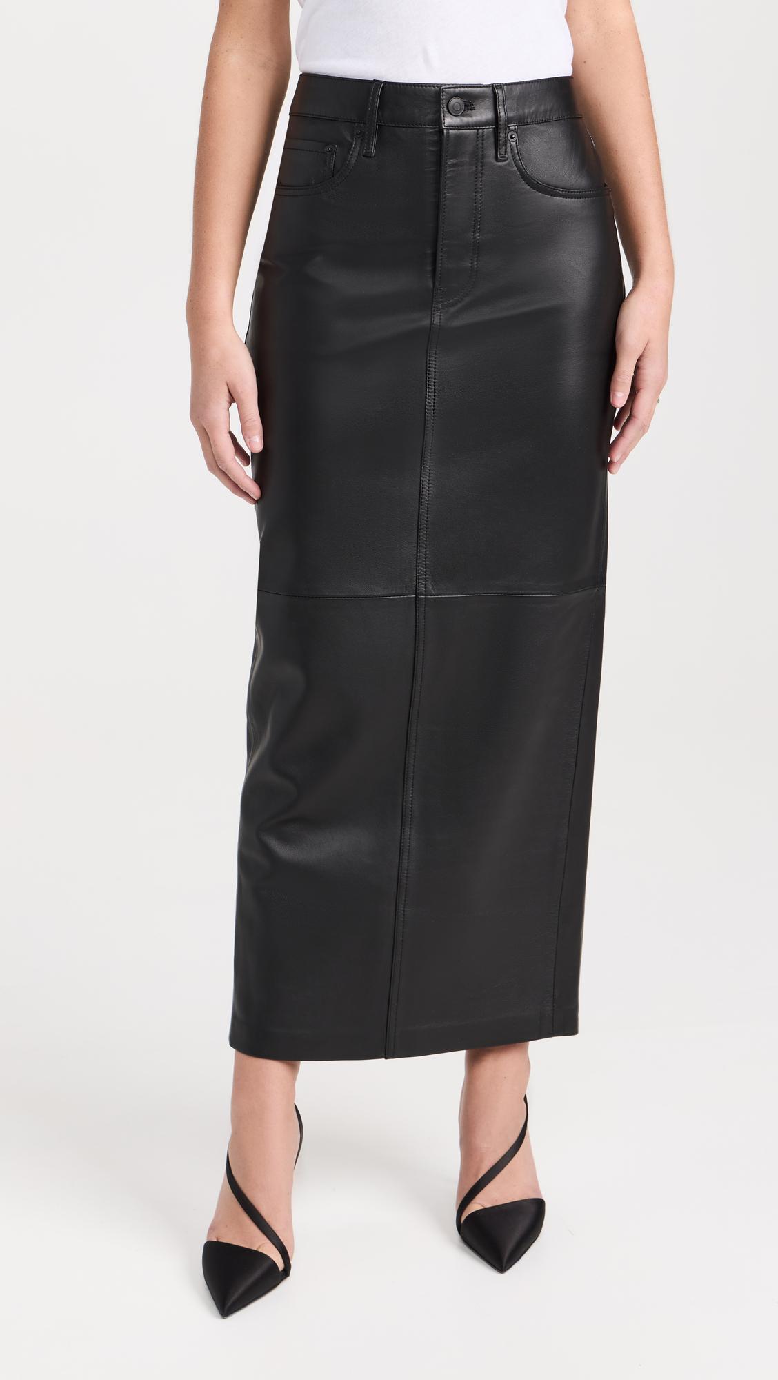 WARDROBE.NYC Leather Column Skirt For Women In Black