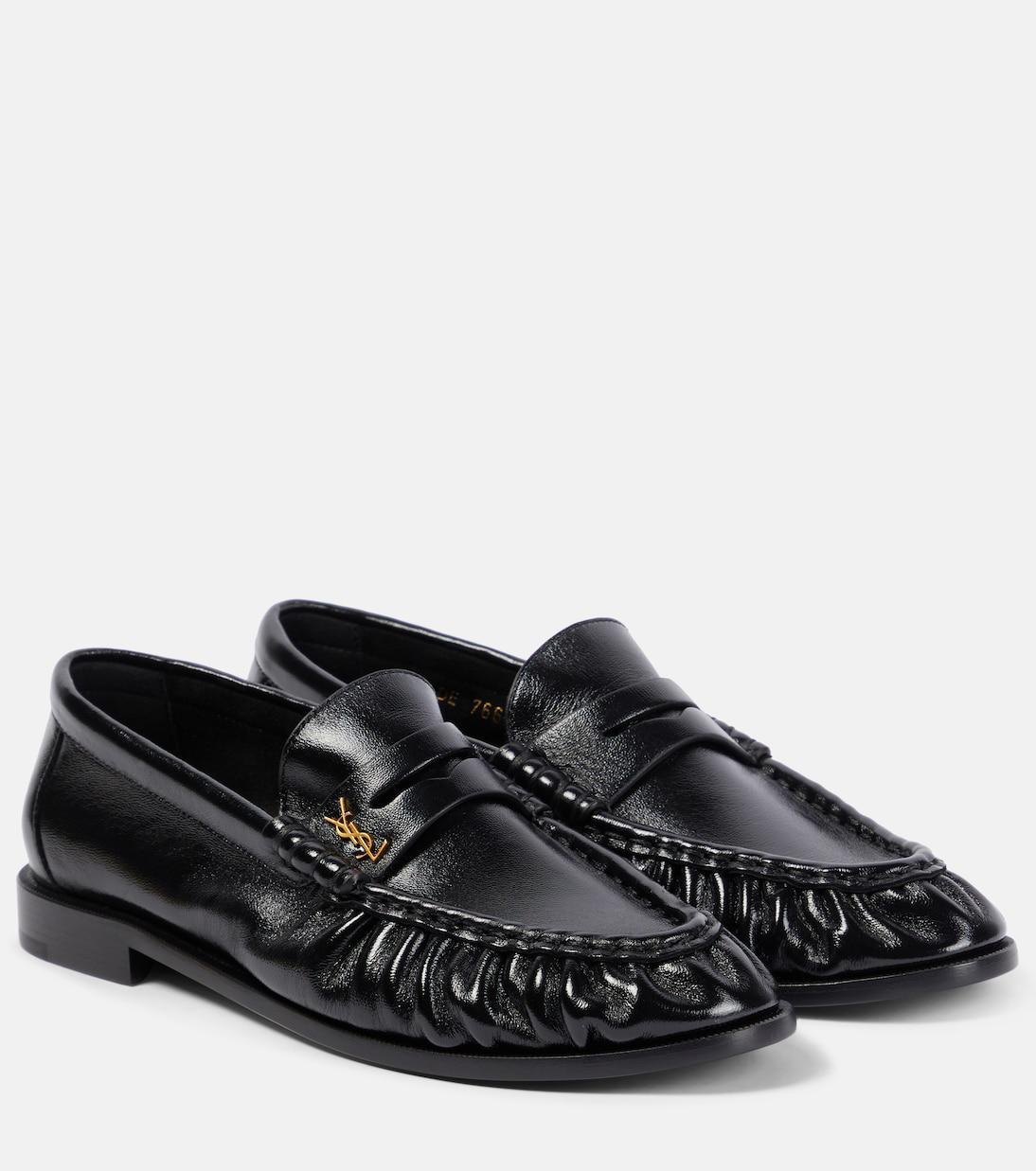 SAINT LAURENT Le Leather Ysl Penny Loafers In Moka Brown