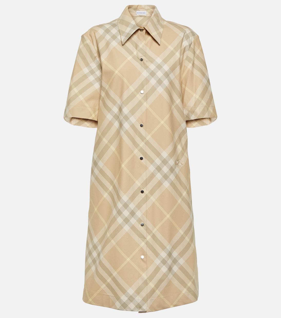 BURBERRY Check Cotton Shirt Dress In Beige