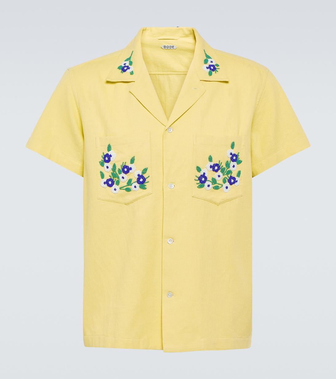 BODE Mens Beaded Chicory Short-sleeve Shirt In Yellow