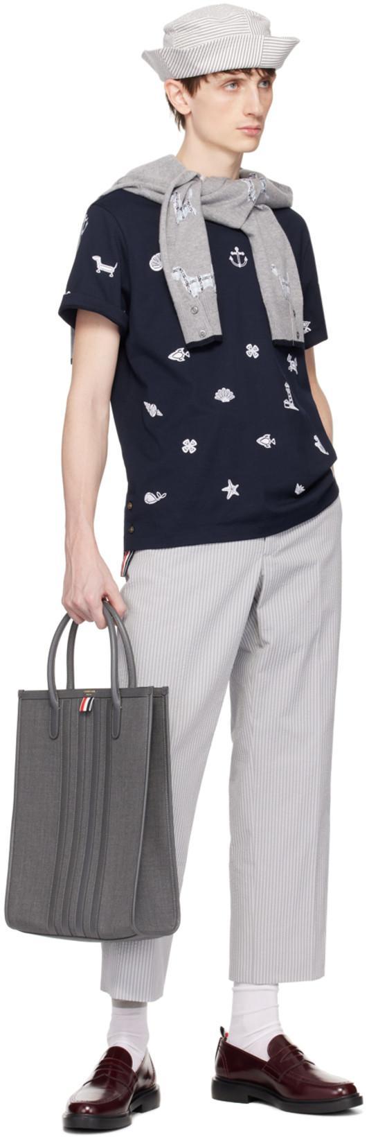 THOM BROWNE Dachshunds Embroidered Cotton T-shirt In Blue