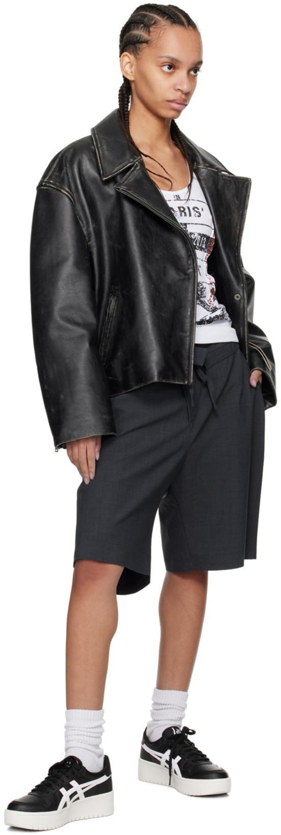 ACNE STUDIOS Women Black Biker Jacket In Vintage Looking Leather Woman