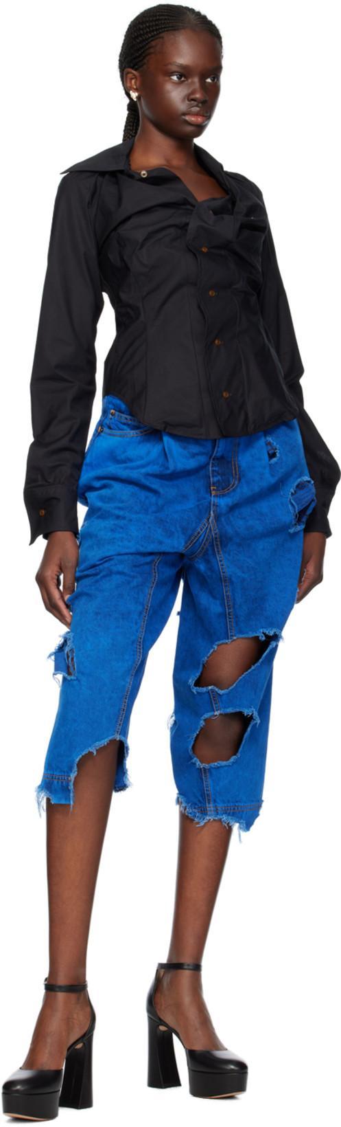 VIVIENNE WESTWOOD Long Sleeve Collared Top With Cuffed Sleeves In Black