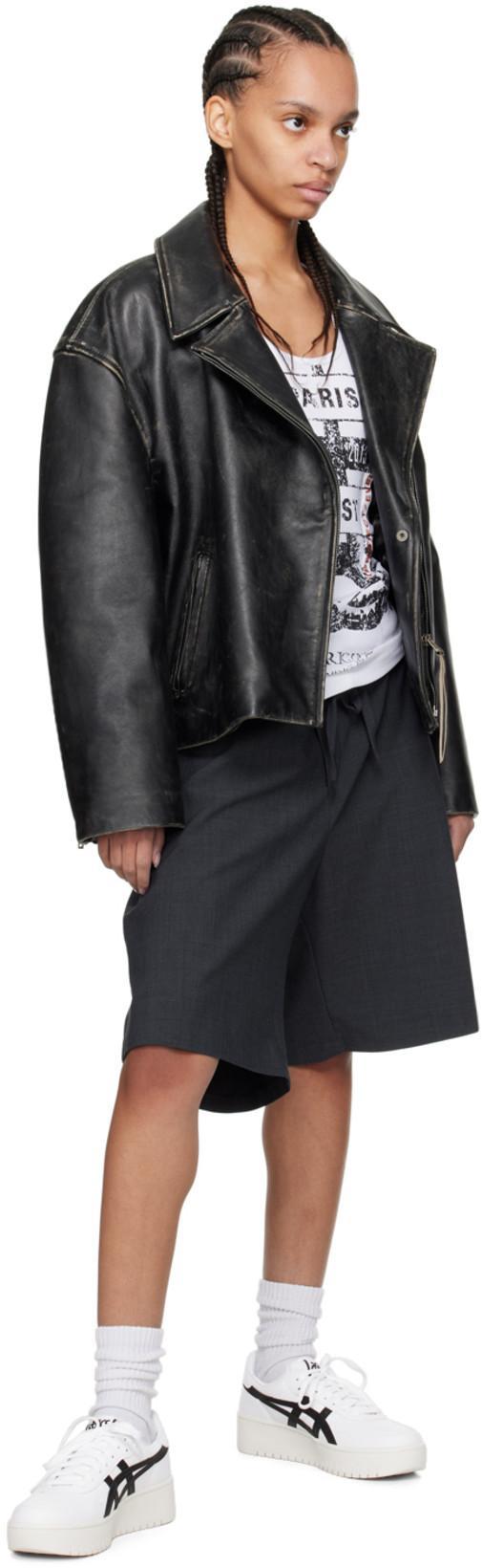 ACNE STUDIOS Women Black Biker Jacket In Vintage Looking Leather Woman