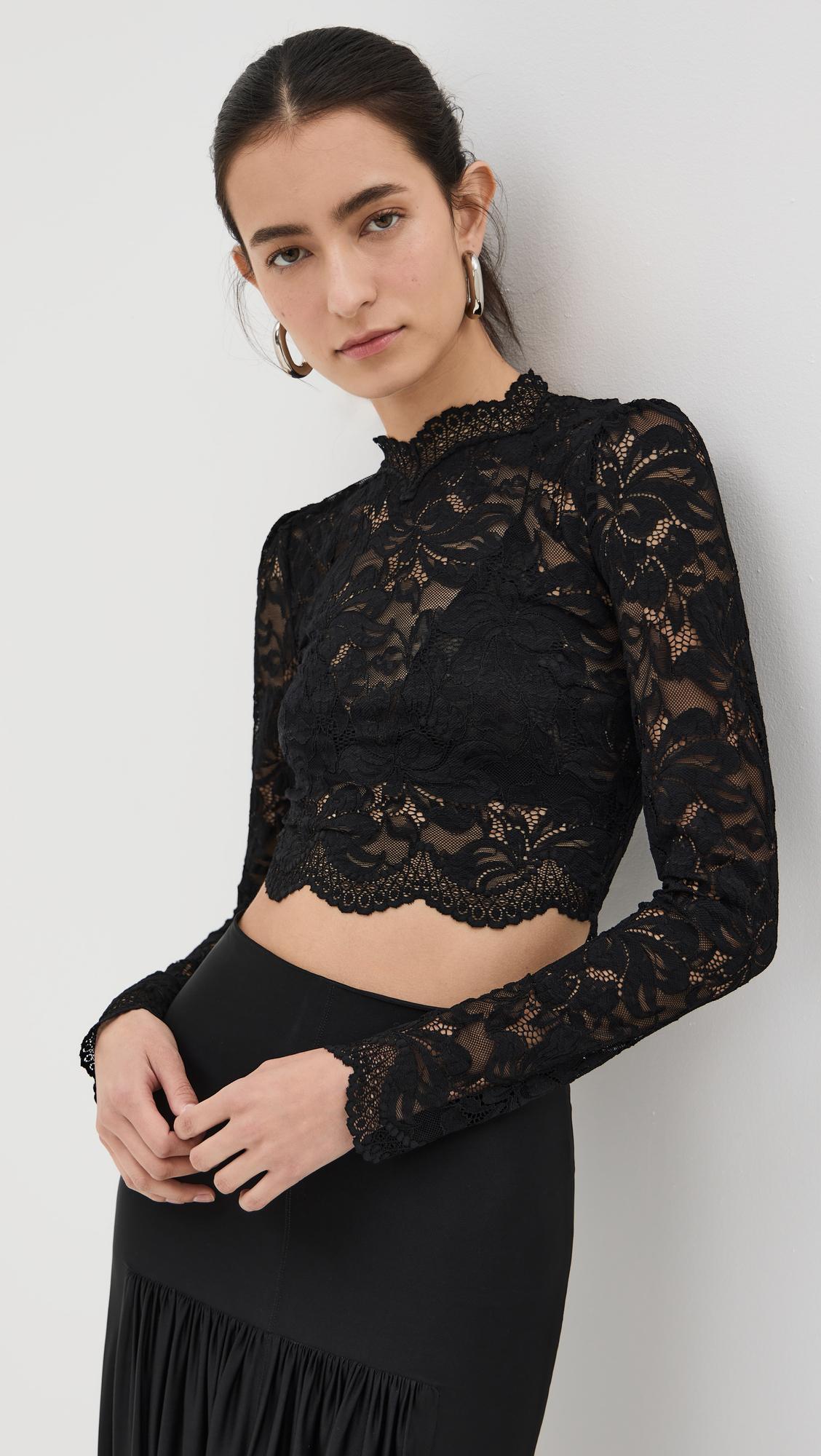 RABANNE Lace-edged Midi Skirt With High Waist And Decorative Buttons In Black