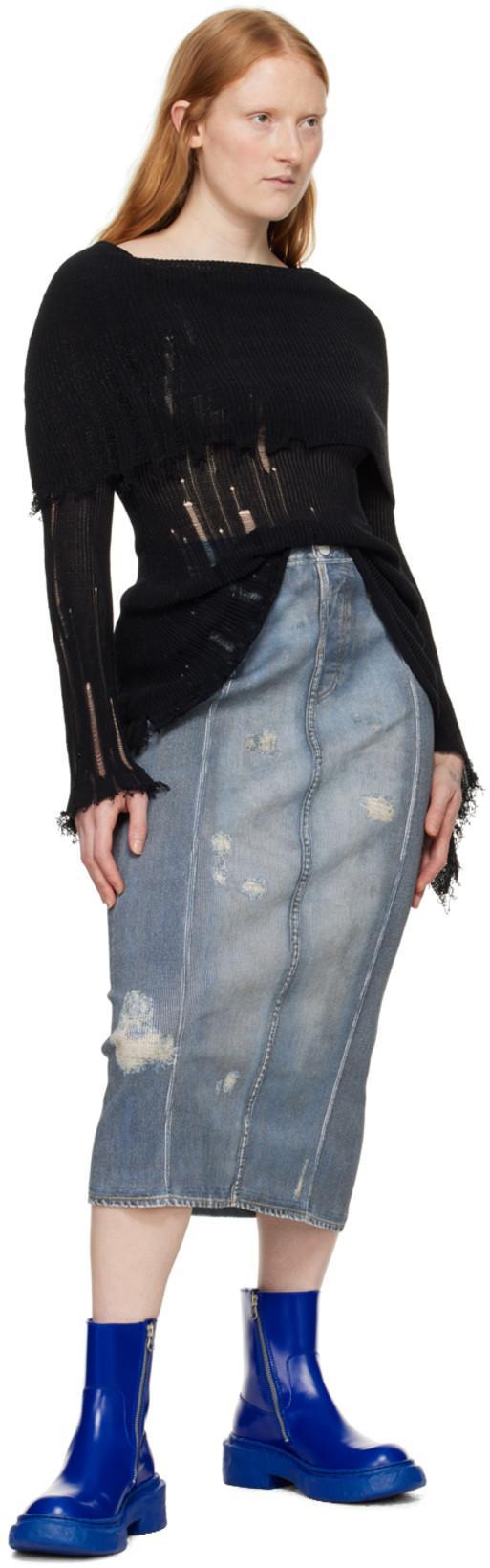 ACNE STUDIOS Rib Cotton Print Skirt In Denim Blue