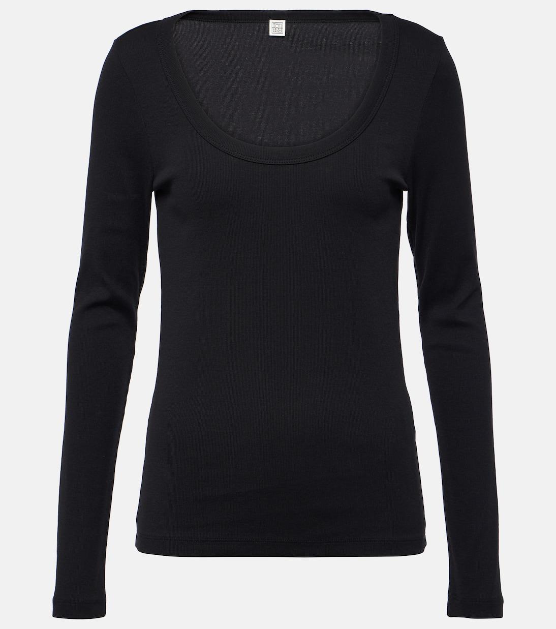 TOTÊME Womens Black Ribbed Scoop-neck Stretch-wool Blend Top
