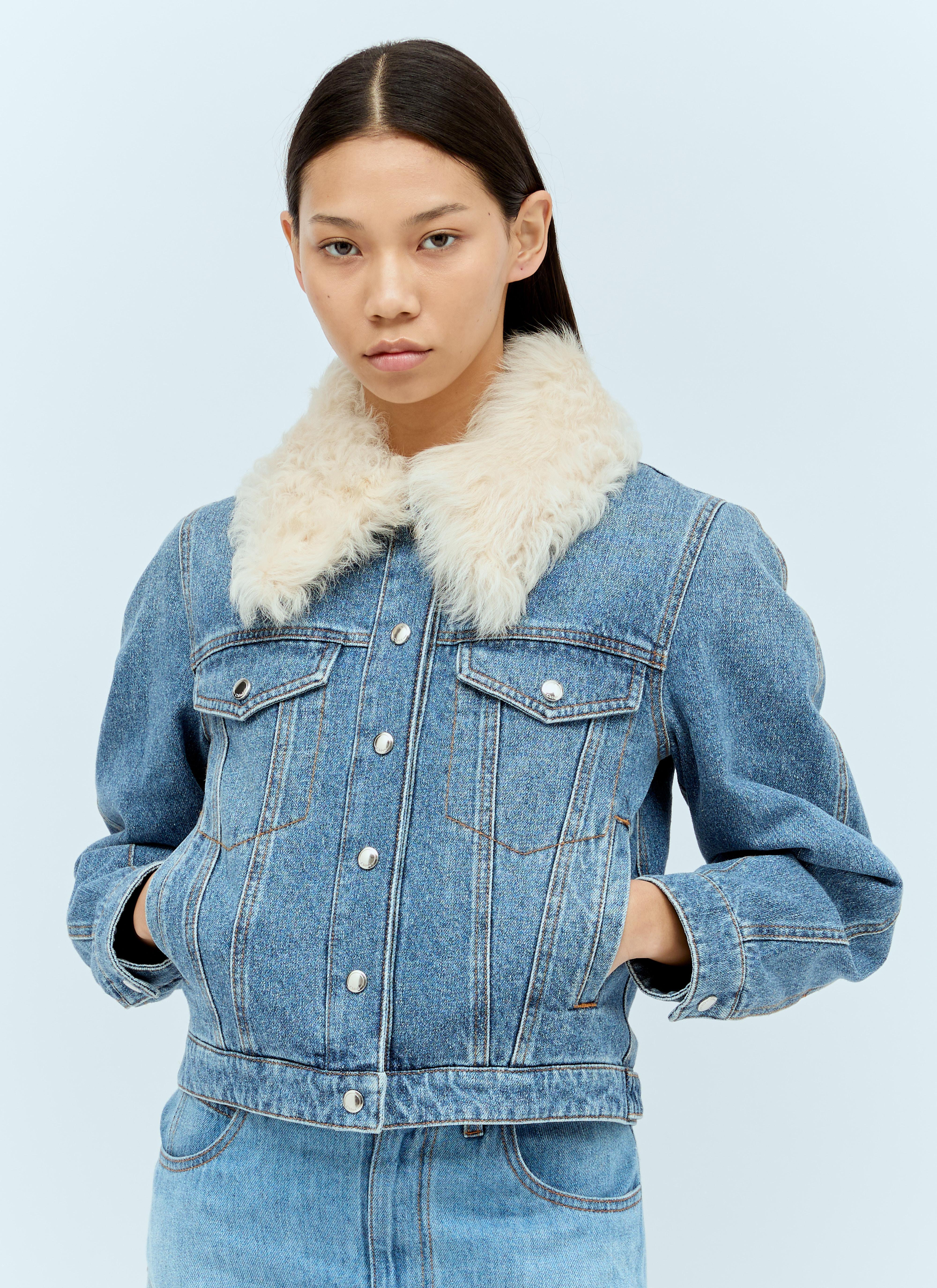 CHLOÉ Shearling-collar Denim Jacket In Blue