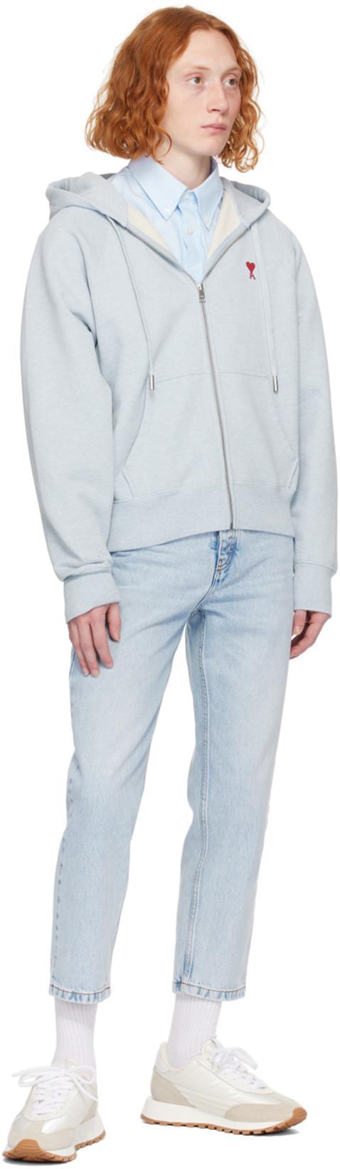 AMI ALEXANDRE MATTIUSSI Adc Button-down Collar Logo-embroidered Striped Cotton Oxford Shirt In Blue