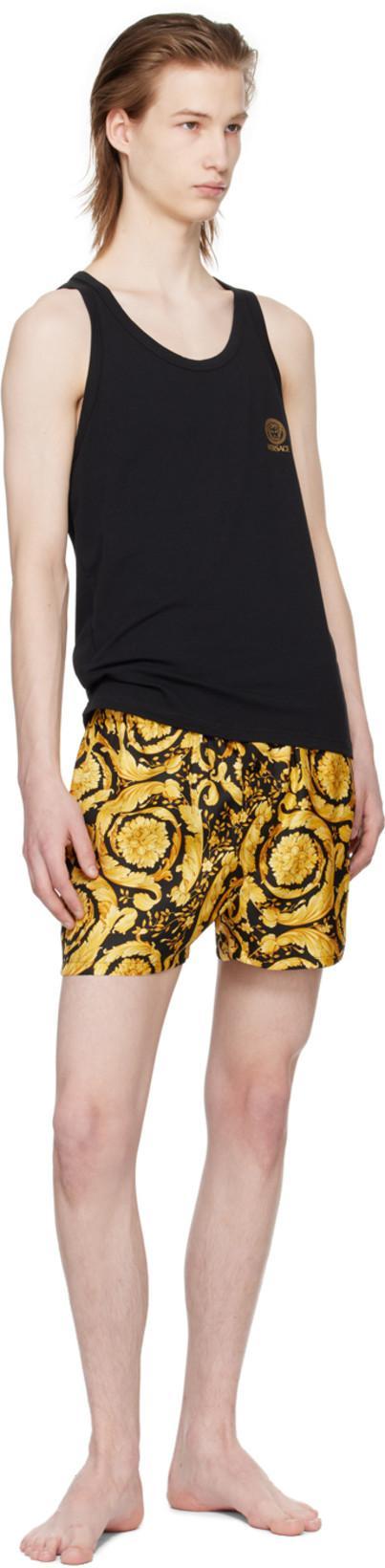 VERSACE Barocco Print Silk Pajama Shorts In Gold