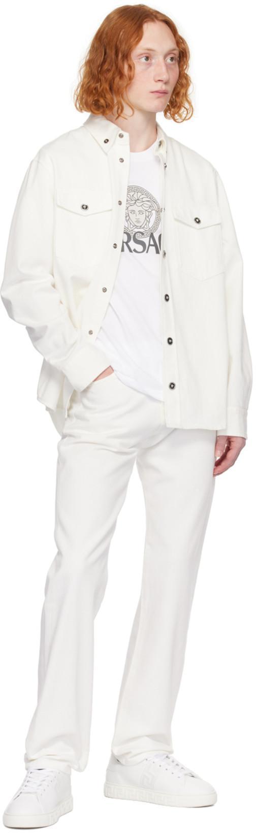 VERSACE Jersey Cotton T-shirt With Iconic Print In White