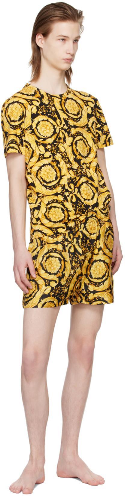 VERSACE Barocco Print Silk Pajama Shorts In Gold