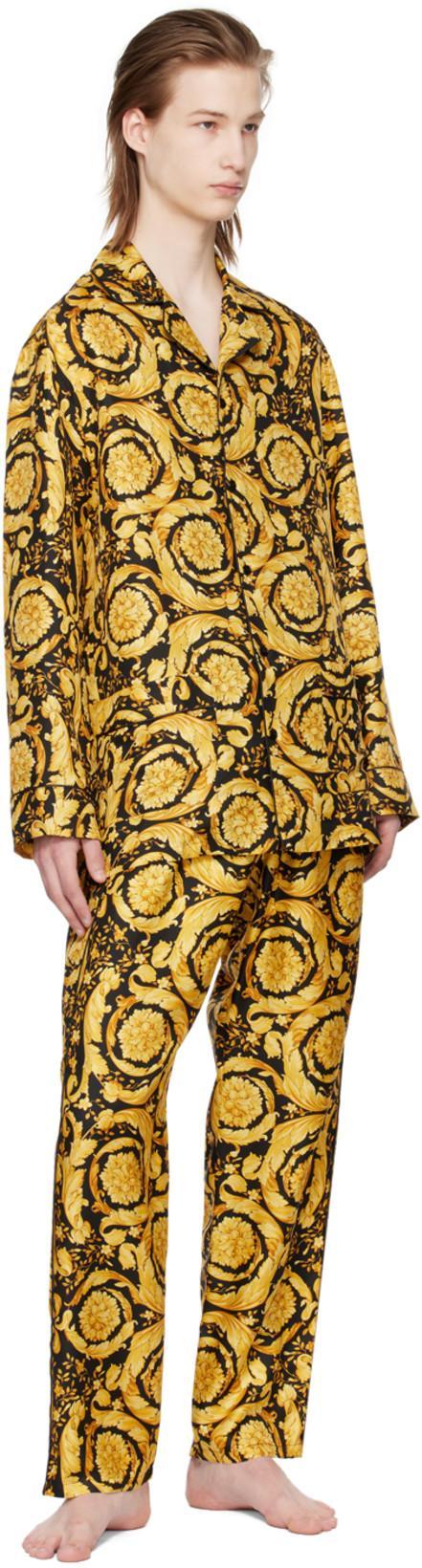 VERSACE All-over Baroque-print Pajama Trousers In Yellow