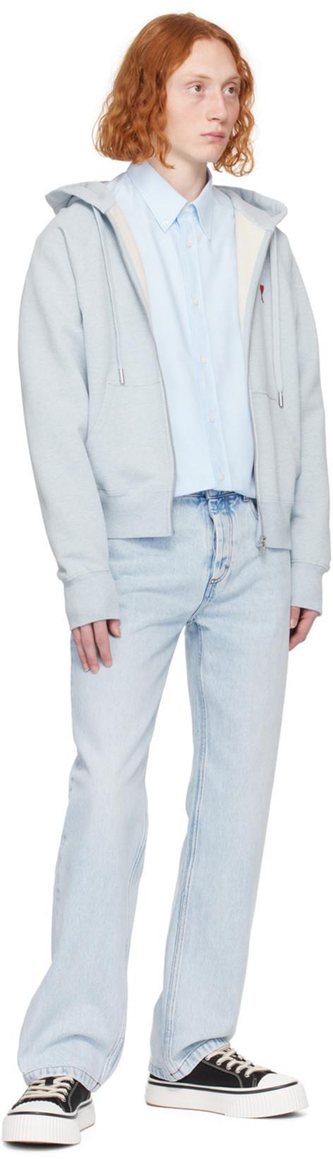 AMI ALEXANDRE MATTIUSSI Adc Button-down Collar Logo-embroidered Striped Cotton Oxford Shirt In Blue